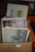 Box Containing Framed Prints and Woolwork Pictures