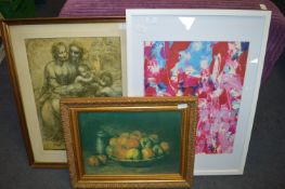 Three Framed Prints - Classic Scene, Abstract and