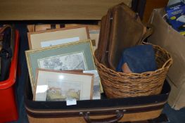 Suitcase Containing Prints, Waste Basket, etc.