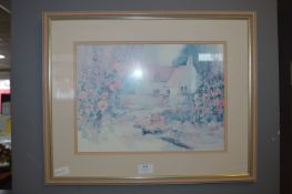 Framed Print - Country Cottage Floral Scene by Dav
