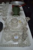 Glass Dressing Table Set, Fruit Bowl and Candlesti