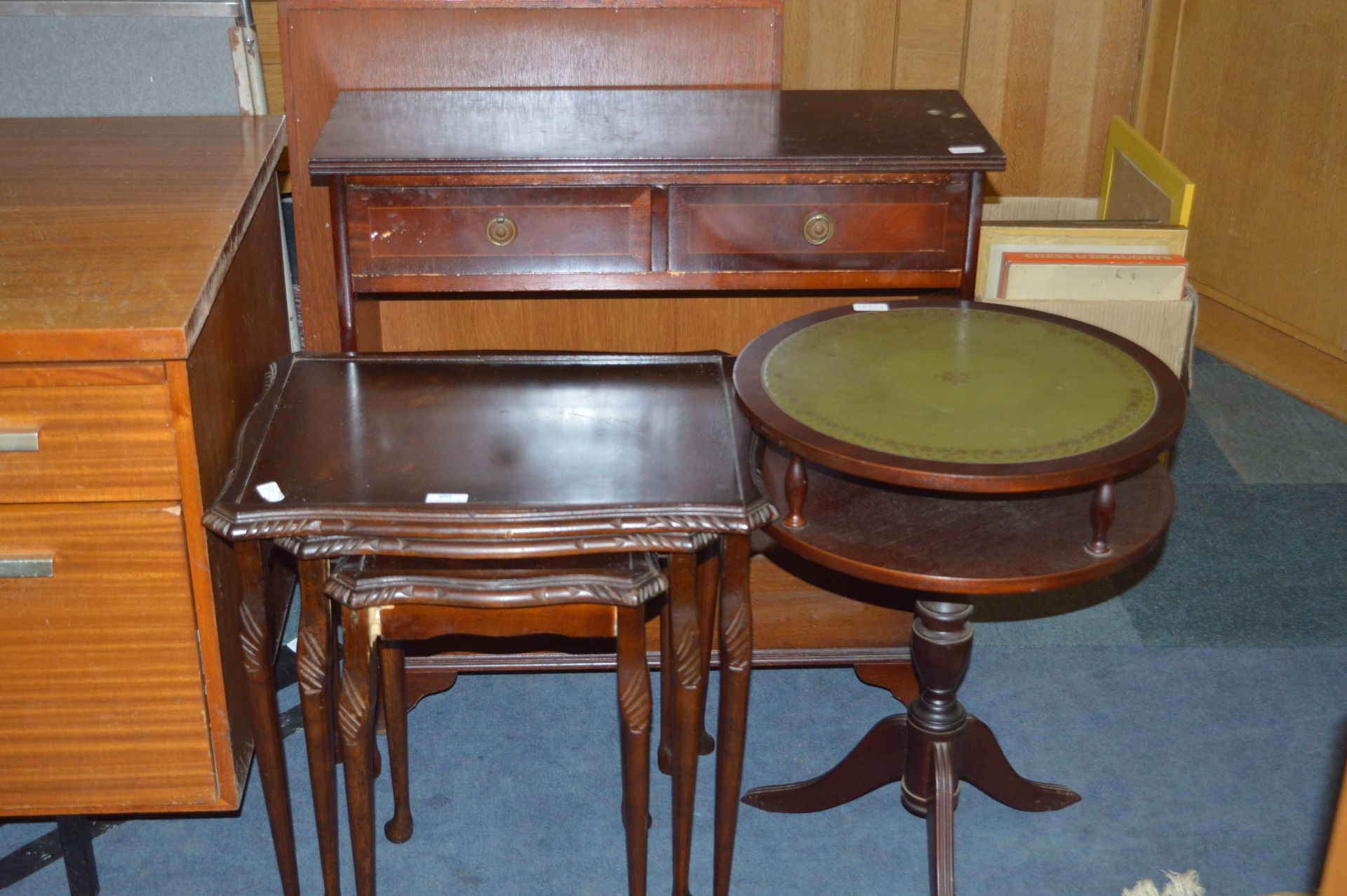 Mahogany Nest of Tables, Drum Side Table and a Hal