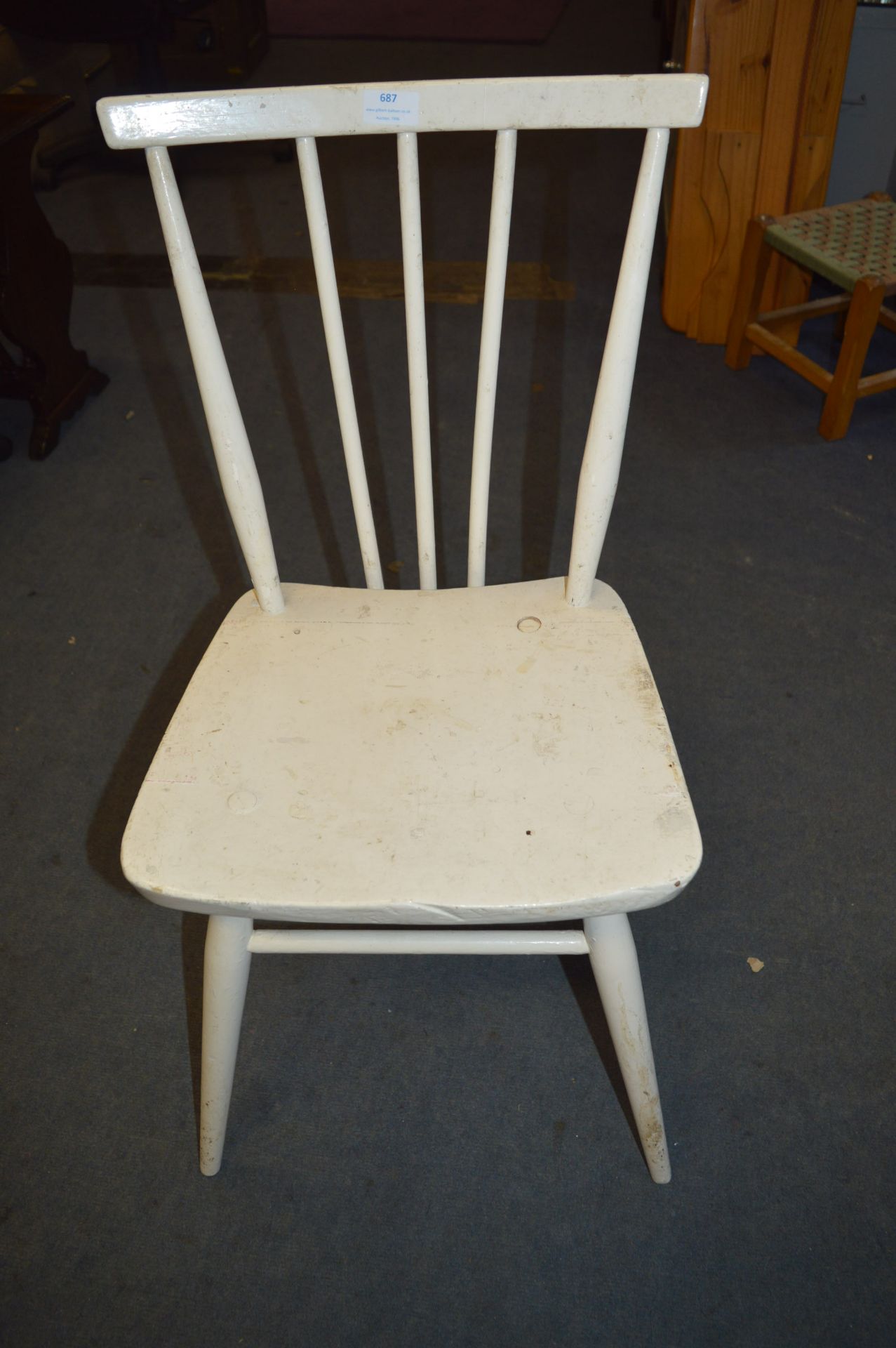 White Painted Ercol Stickback Dining Chair