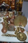 Quantity of Copper & Brassware; Jugs, Nut Roasting
