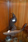 Carved Hardwood Shark and Bird Figurines