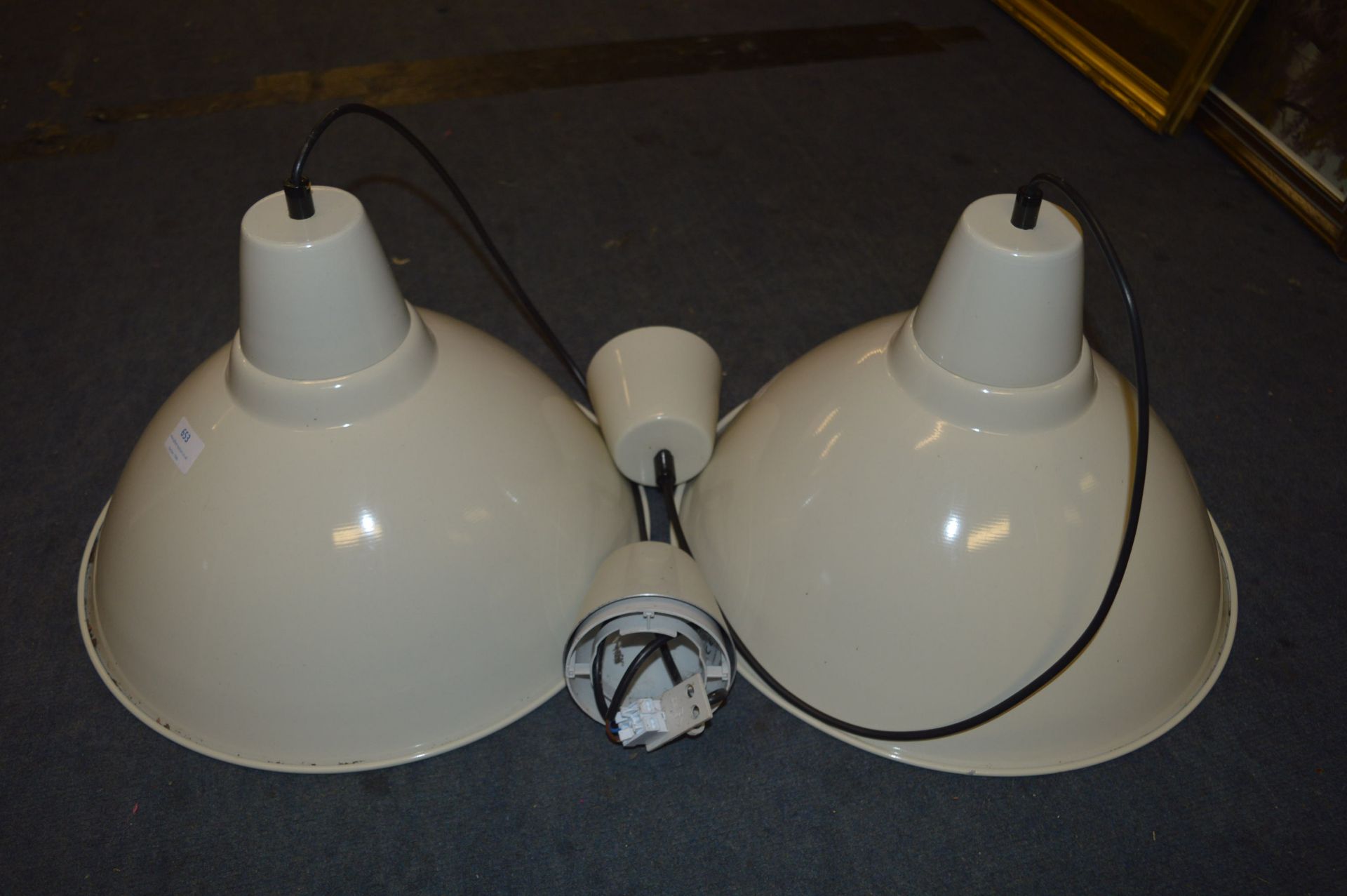 Two Cream Enamelled Metal Ceiling Light Fittings