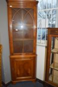 Walnut Effect Corner Display Cabinet with Glazed D