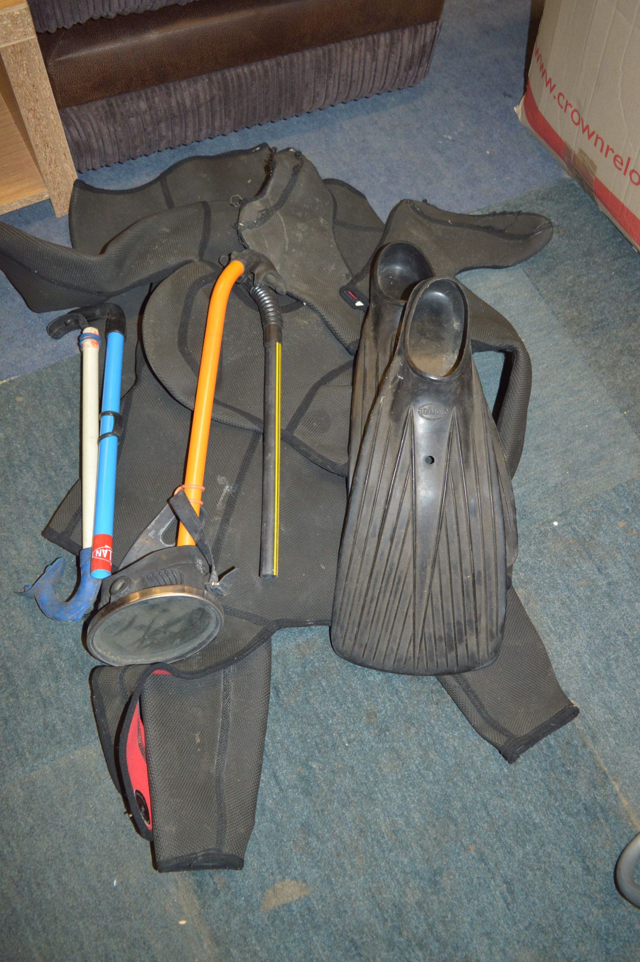 Scuba Diving Outfit; Wetsuit, Flippers and Snorkel
