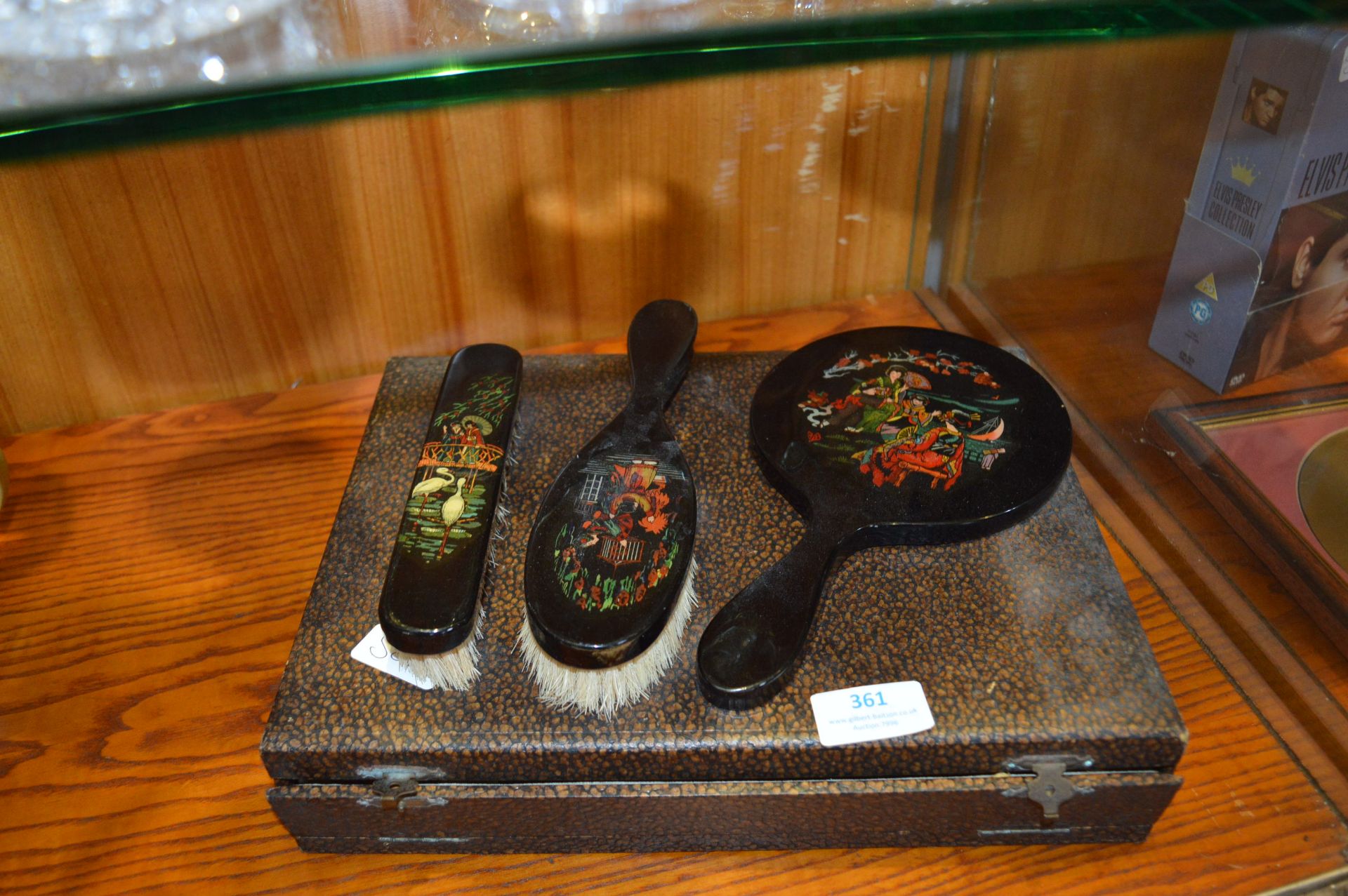 Cased Brush & Mirror Vanity Set - Japanese Geisha