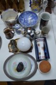 Pottery & Glassware; Blue & White Bowl, Vases, Poo