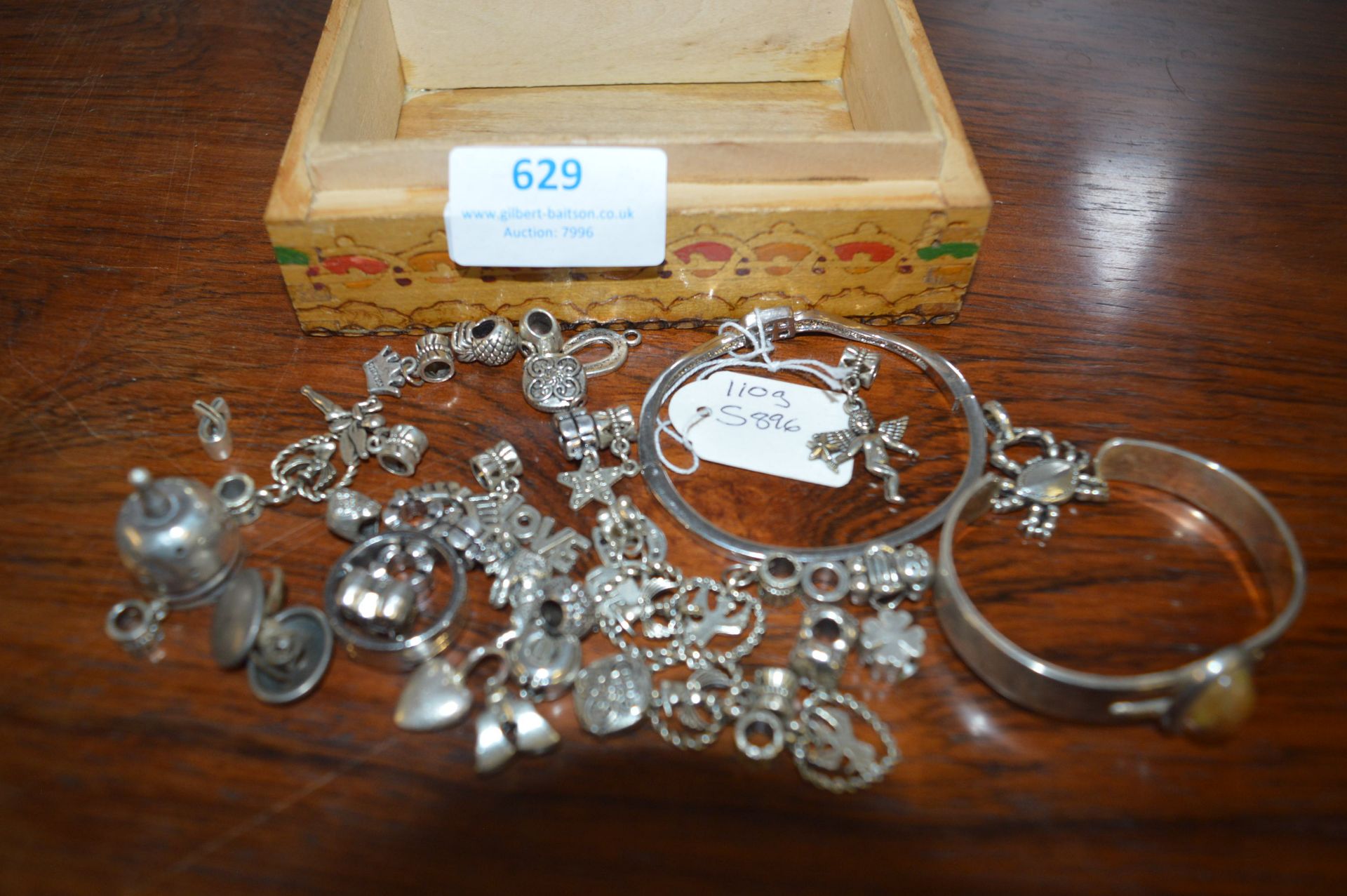 Selection of White Metal Charms and Two Bracelets
