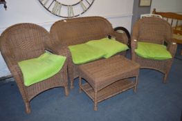Wicker Four Piece Conservatory Suite; Two Seat Sof