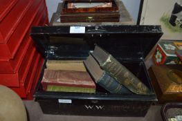 Black Metal Deed Box and Contents of Vintage Books