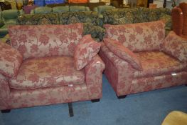 Pair of Terracotta Floral Patterned Two Seat Sofas