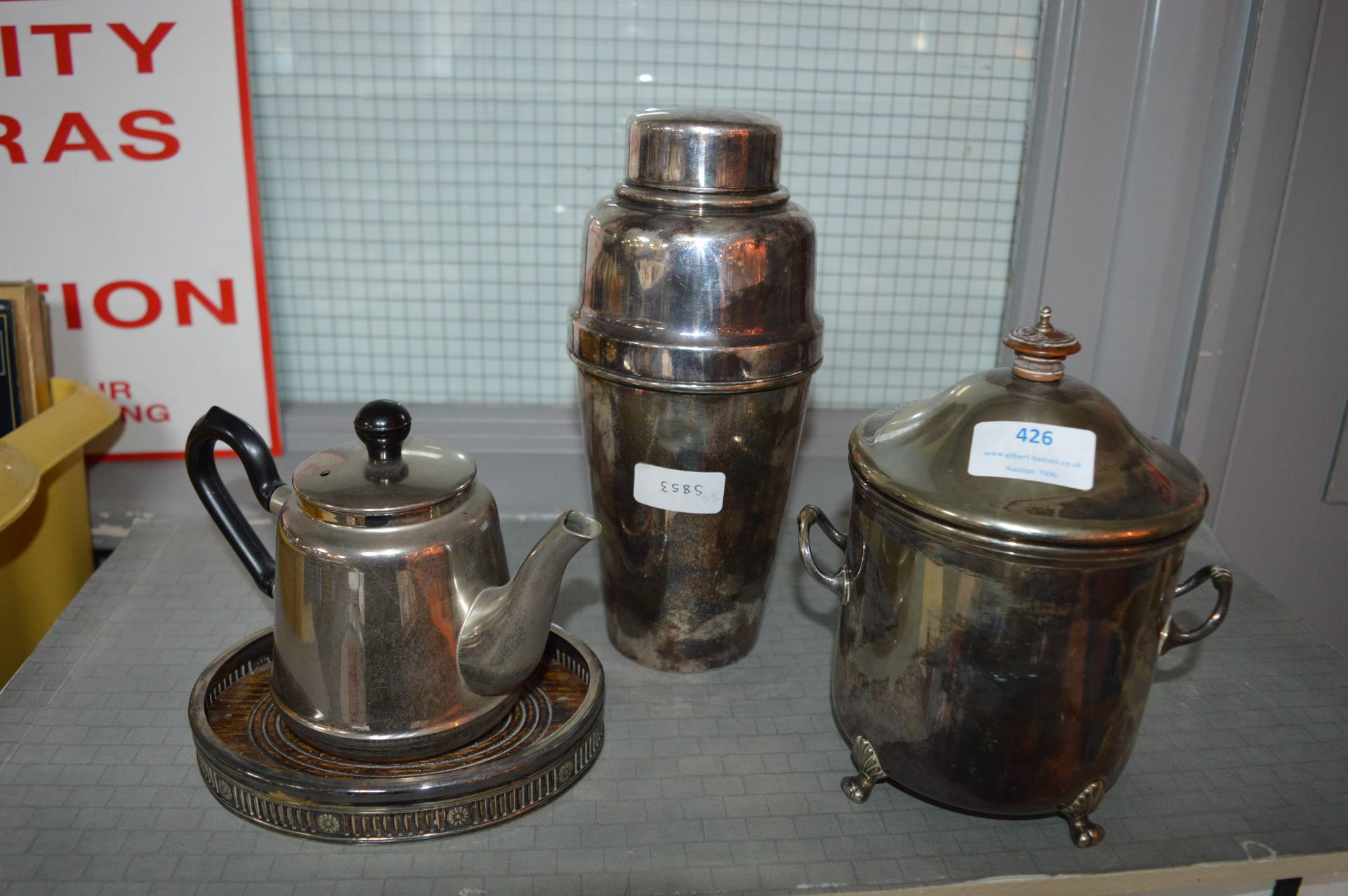 Silver Plated Cocktail Shaker, Biscuit Barrel and