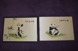 Two Chinese Silk Pictures - Pandas