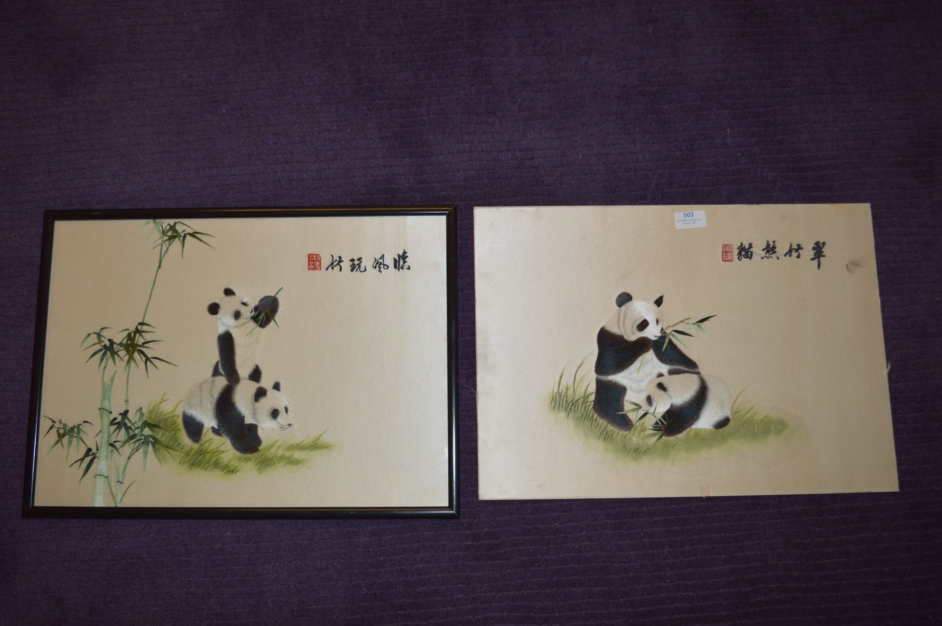 Two Chinese Silk Pictures - Pandas