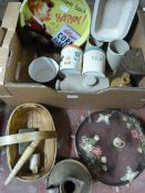 Assorted Kitchenalia Including Tins, Trays, Trug,