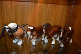 Four Pottery Shire Horse Figurines