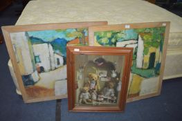 Pair of Large Oak Framed Prints and a Ted