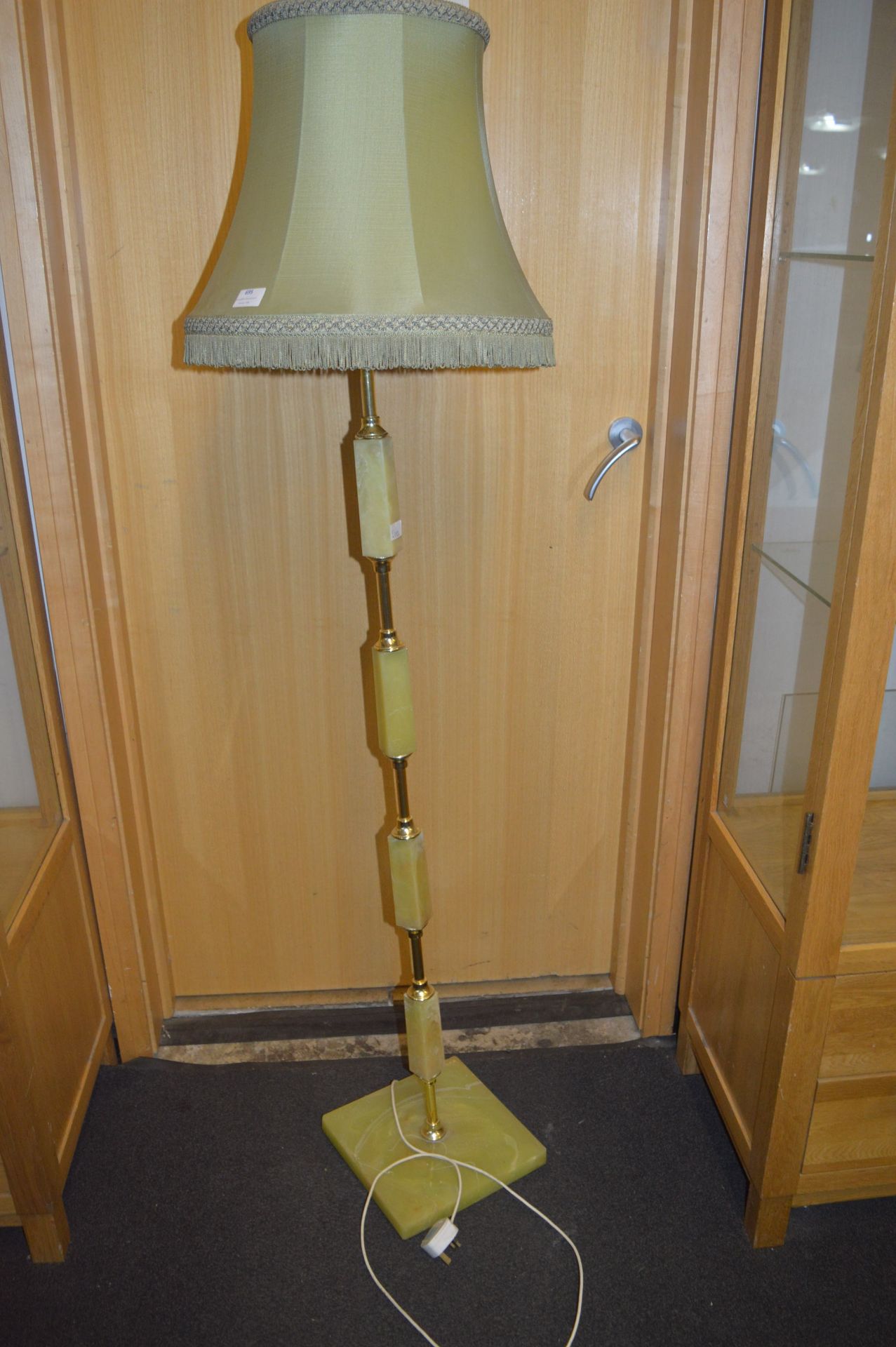 Green Onyx & Brass Effect Standard Lamp with Shade