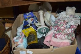 Large Box Containing Pottery, Storage Jars, Kettle