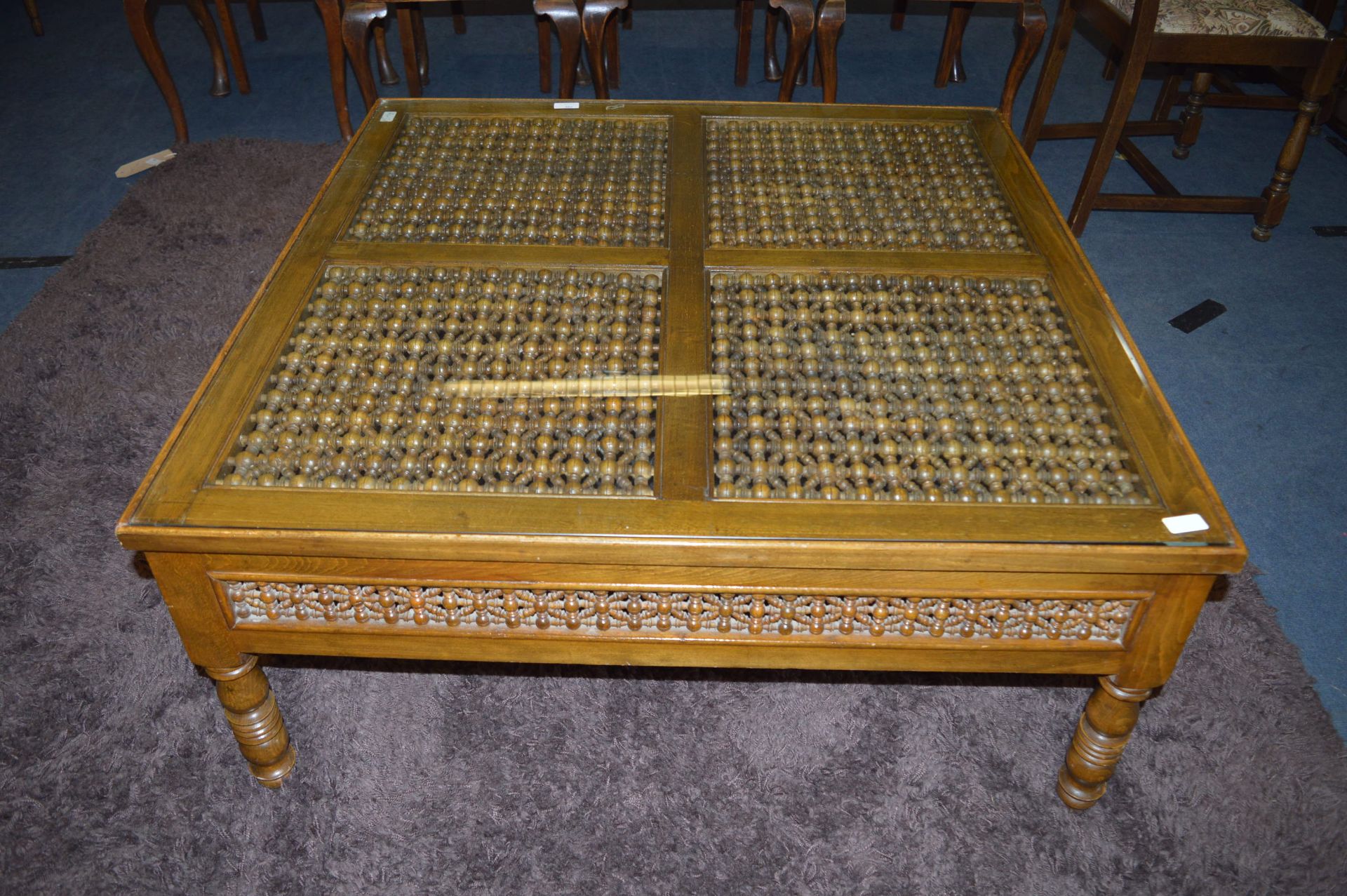 Large Square Coffee Table with Pierced Bobbin Pane