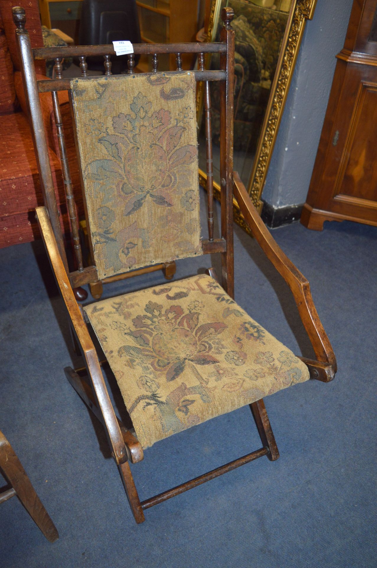 Victorian Folding Armchair with Upholstered Seat a