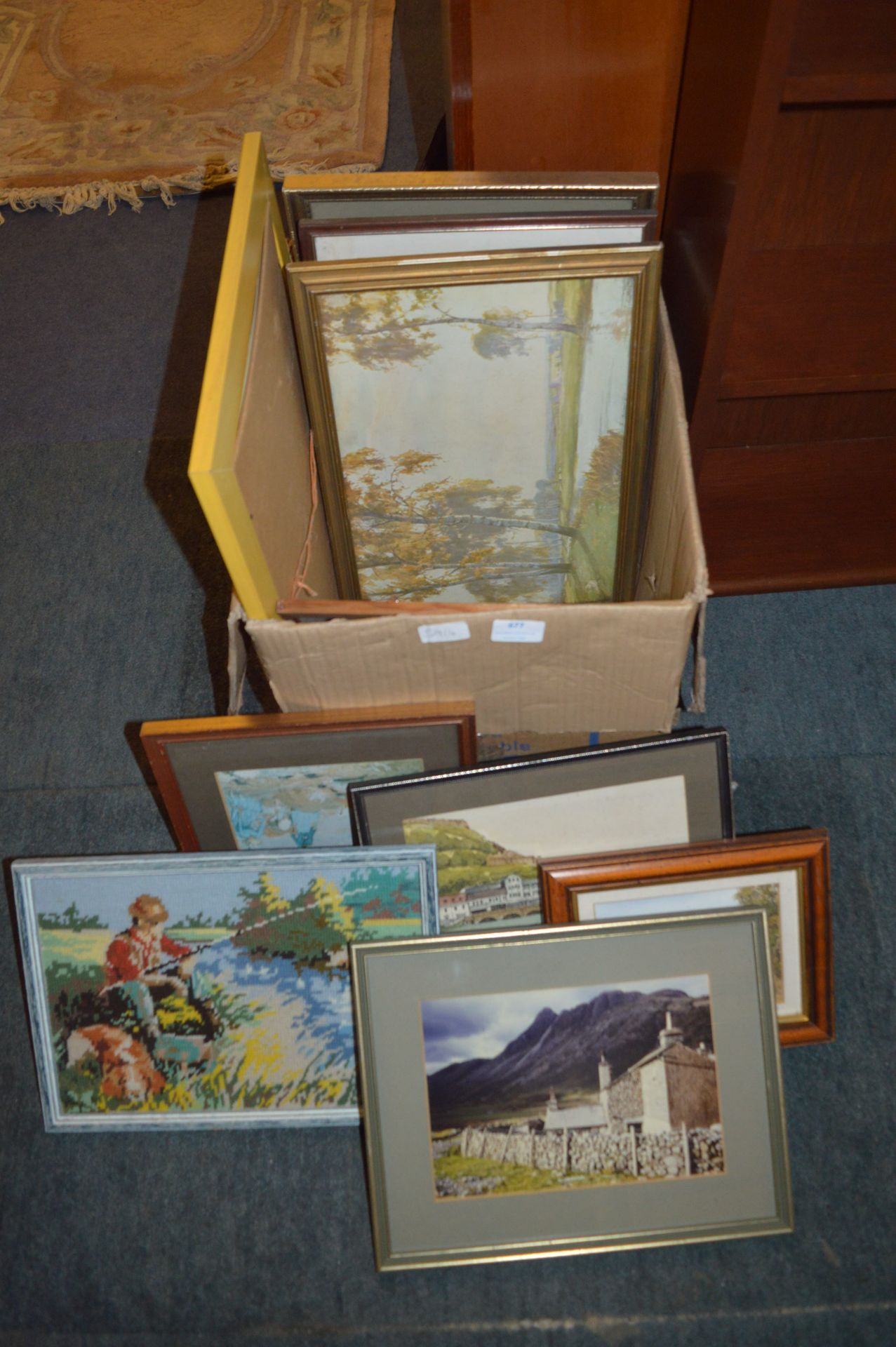 Box Containing Various Prints and Chess & Draughts