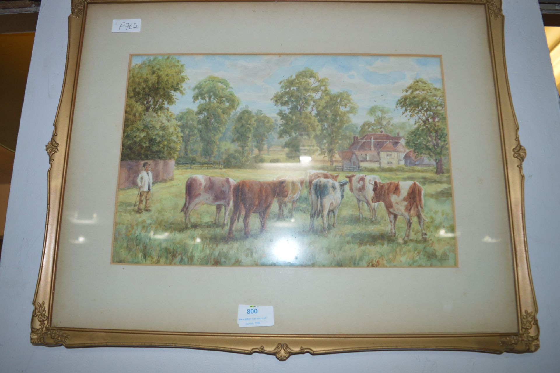 Framed Watercolour - Country Farming Scene with Ca