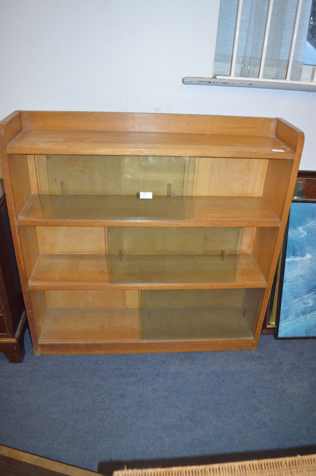 Oak Three Height Bookshelf with Glass Sliding Door