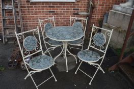 Circular Slate & Wrought Metal Garden Table with F