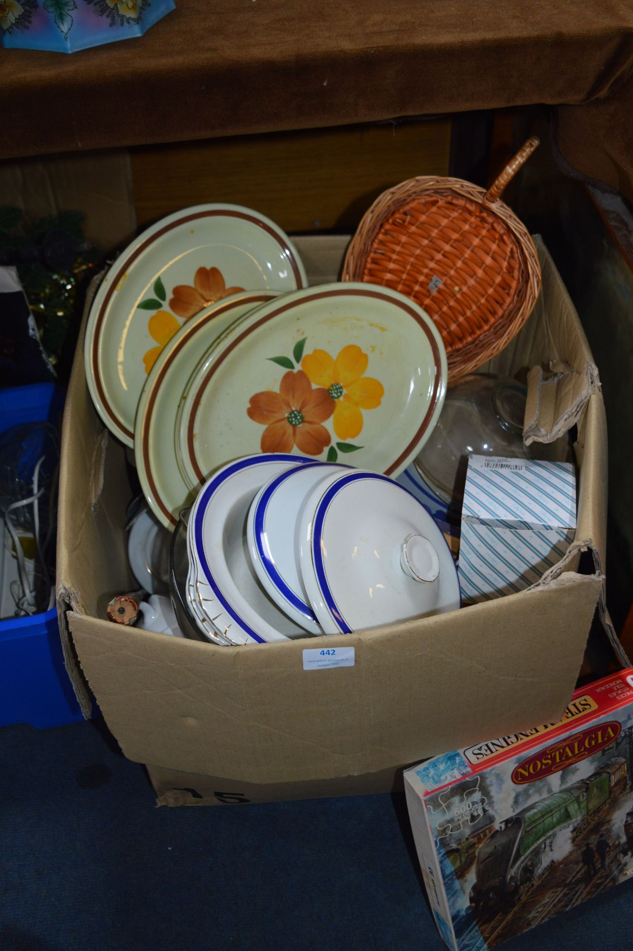 Box Containing Dinner & Kitchen Ware; Mugs, Plates