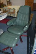 Green Leatherette Swivel Armchair with Footstool