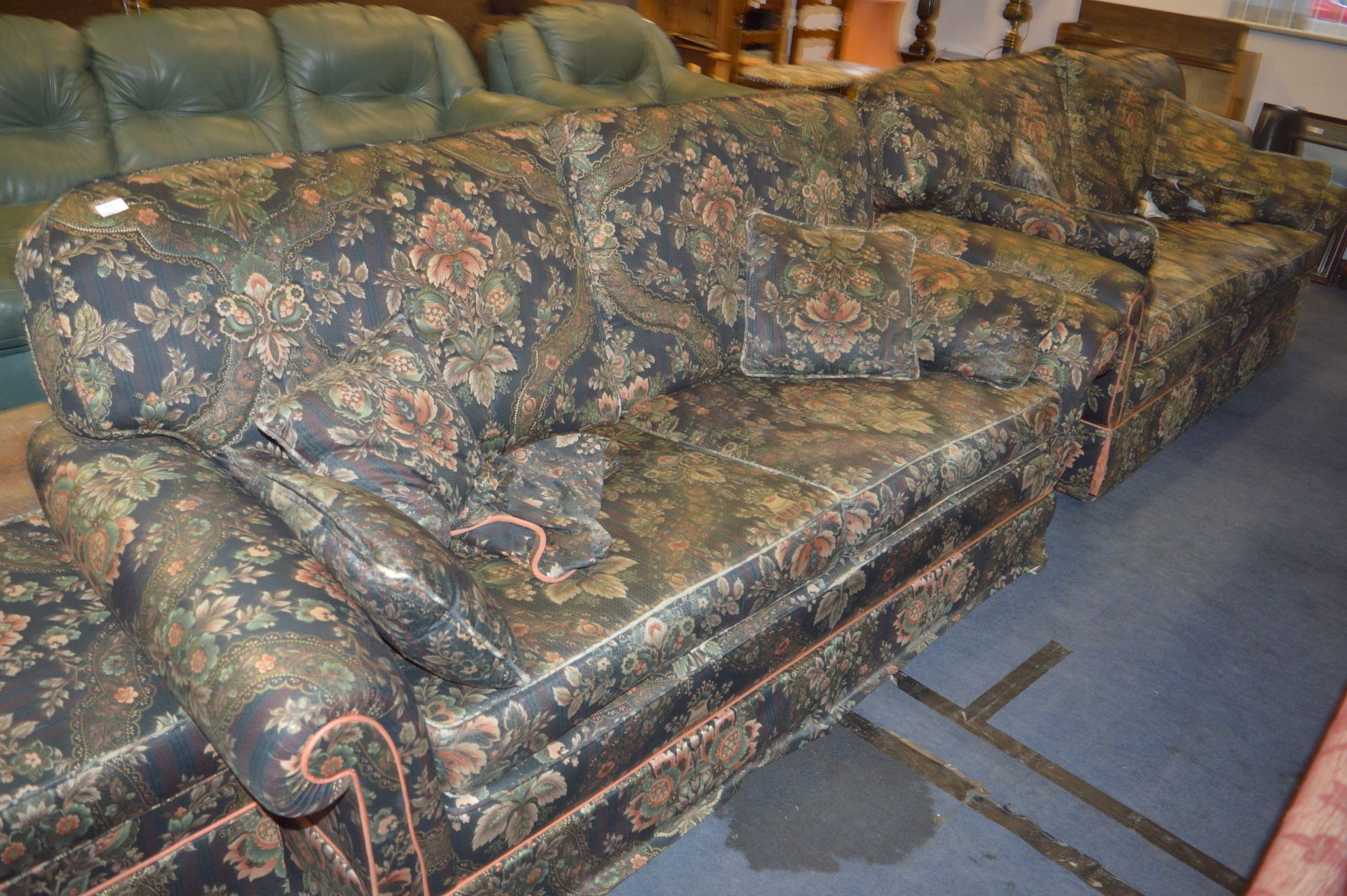 Black & Gilt Floral Upholstered Suite - Two Two Se