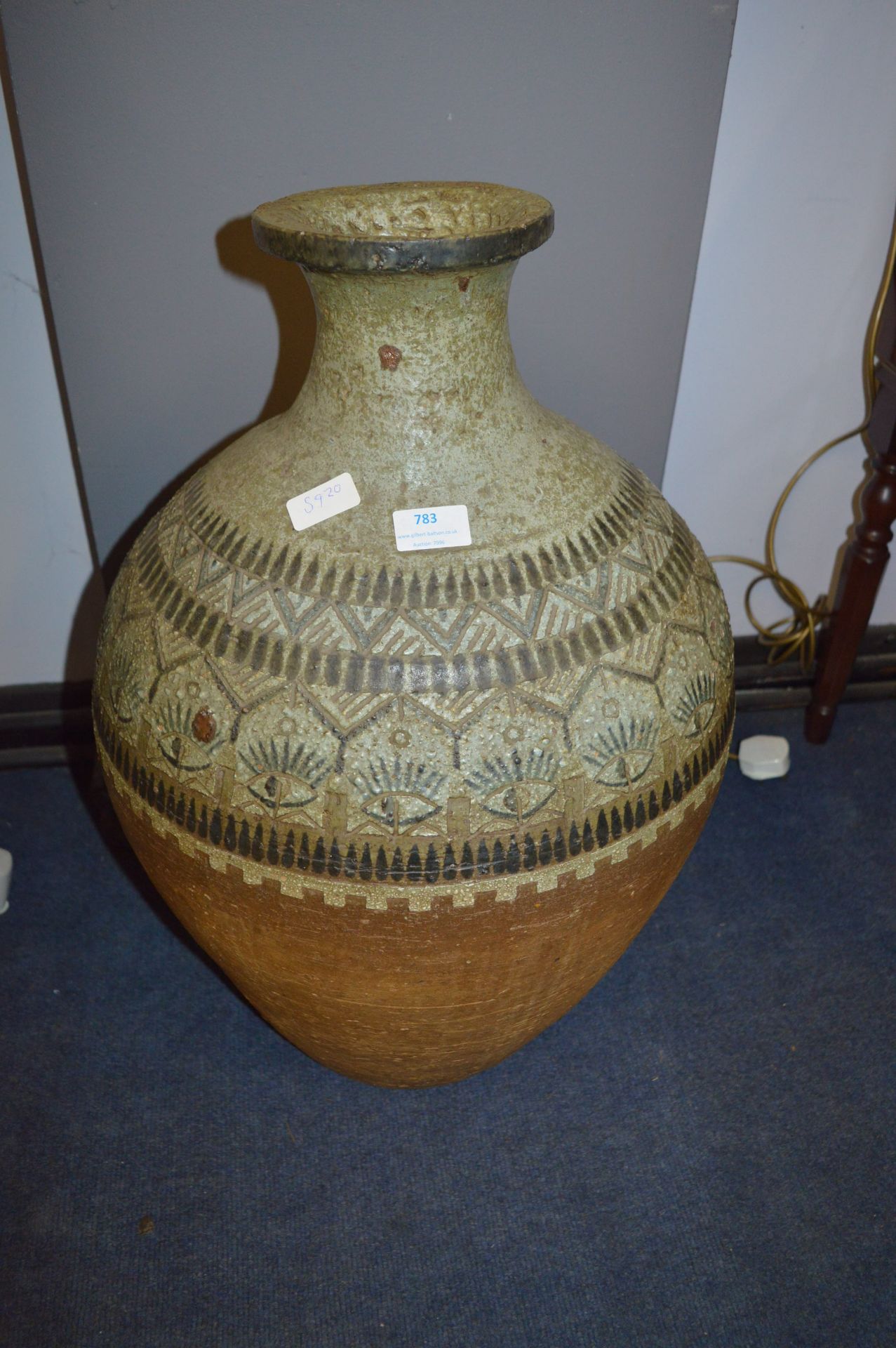 Large Stoneware Pottery Egyptian Style Vase