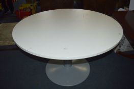 *White Laminate Circular Office Table with Grey Me