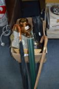 Box Containing Copper Oil Lamp, Dressing Table Tra