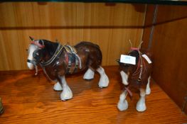Two Pottery Shire Horse Figurines