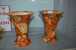 Pair of Falcon Ware Floral Decorative Vases