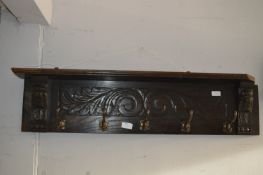 Carved Oak Wall Mounted Coat Shelf