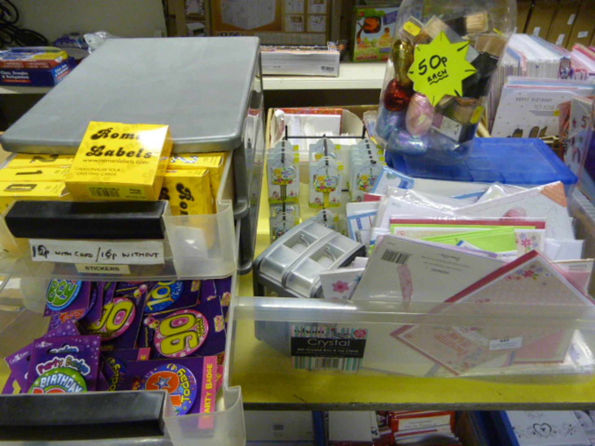 Box of Baby Cards, Balloons, Coloured Tape, etc.