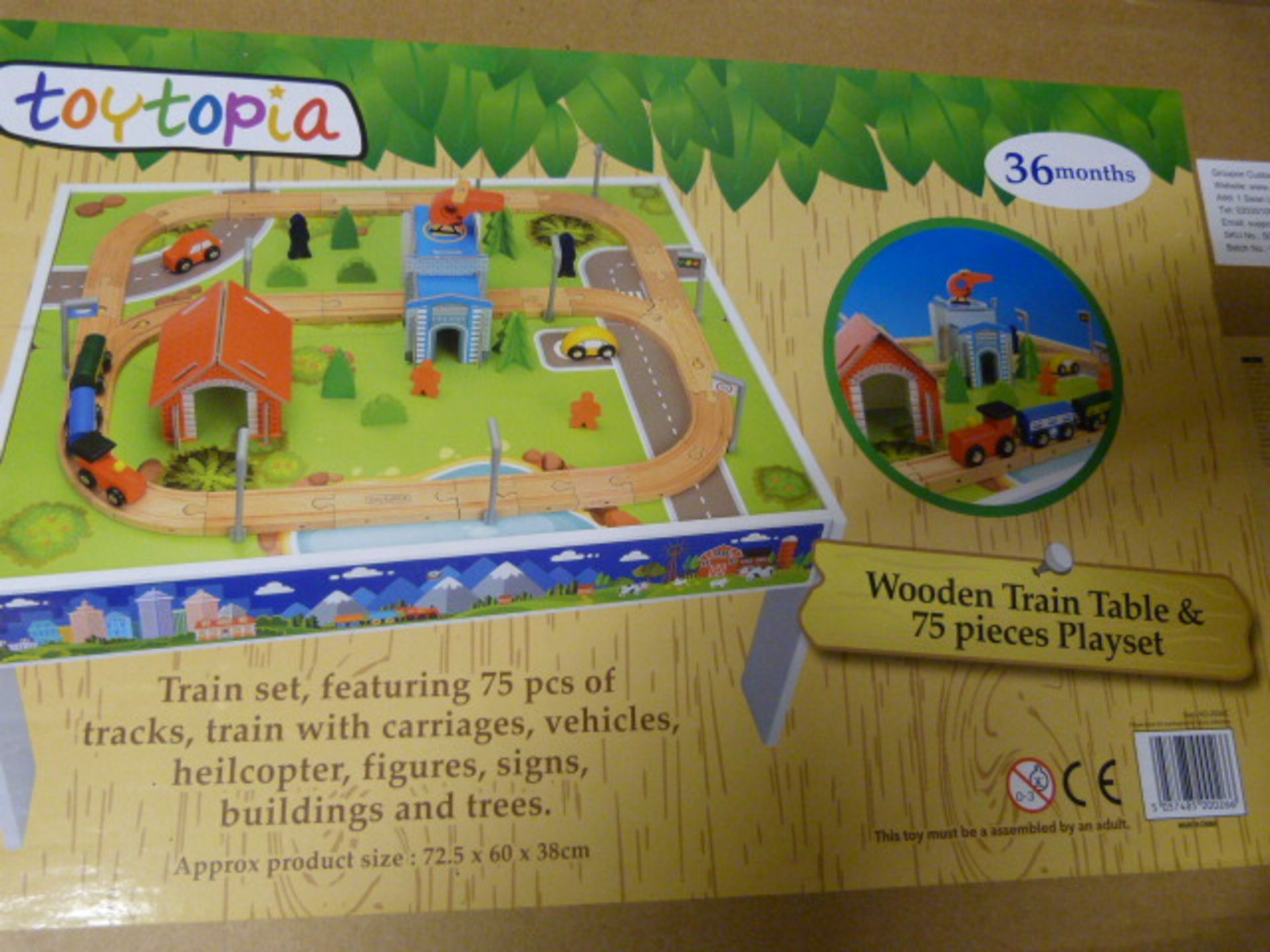 *Wooden Train Table and 75 Piece Playset