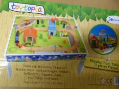 *Wooden Train Table and 75 Piece Play Set