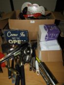 *Box Containing Assorted Kitchen Tools, Bamboo Keb