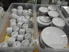 *Two Boxes Containing White Crockery, Cups & Sauce