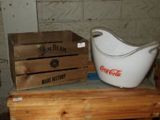 *Jim Beam Wood Crate and a Coca-Cola Ice Bucket