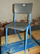Sixteen Blue Tubular Framed Dining Chairs with Grey Plywood Seats & Back