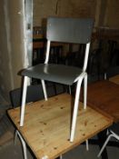 Seventeen White Tubular Framed Dining Chairs with Grey Plywood Seats & Backs