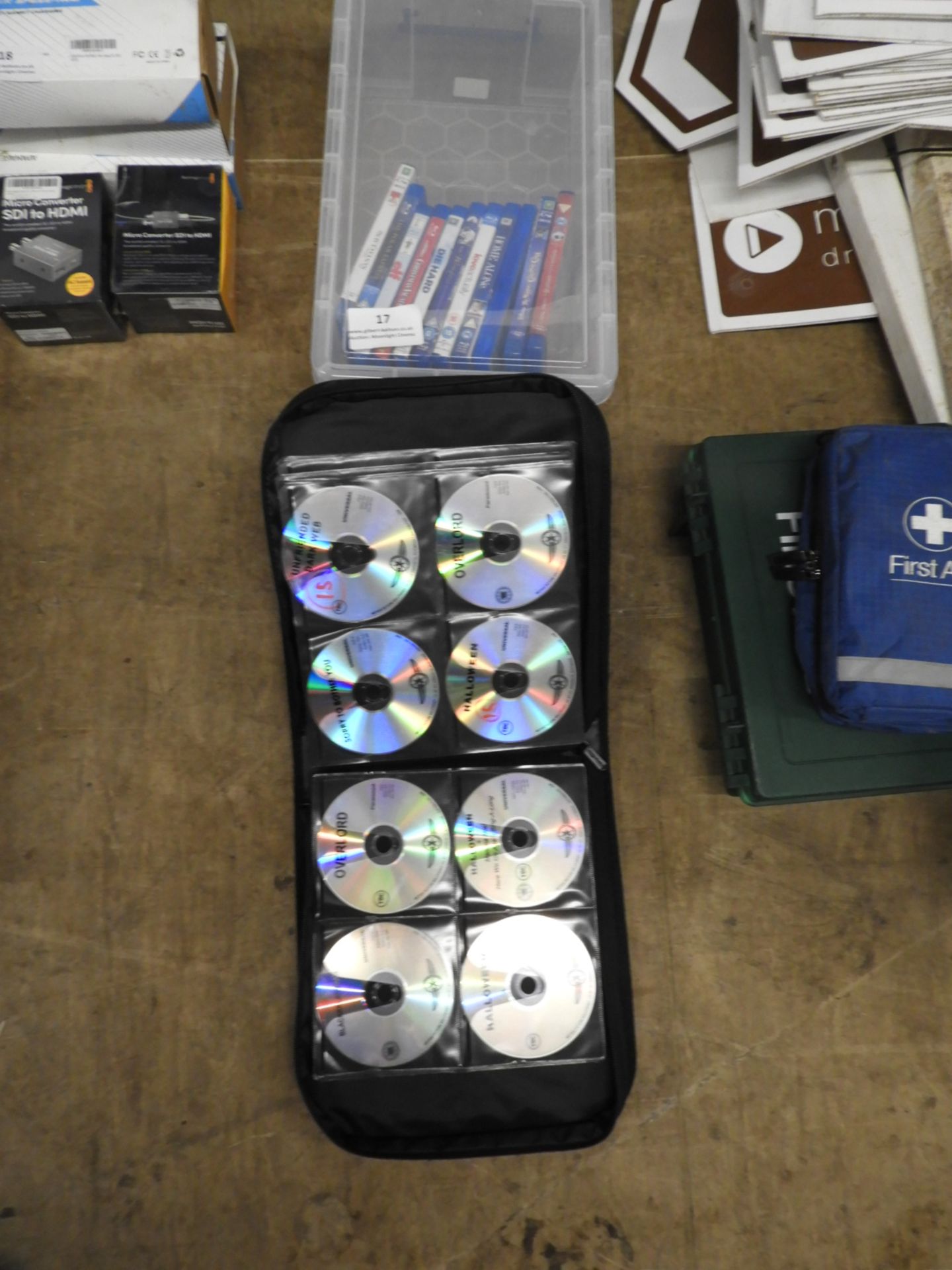Box of Bluray Discs and DVDs